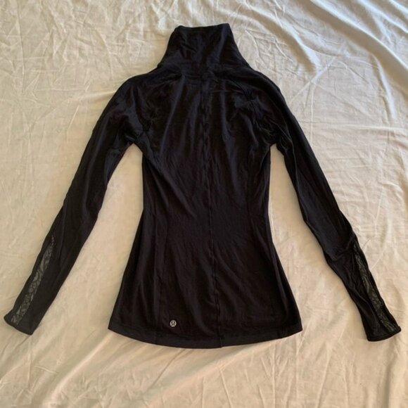 Lululemon Black Turtleneck Long Sleeverunning Shirt with Lace Panel Detail - Picture 2 of 5